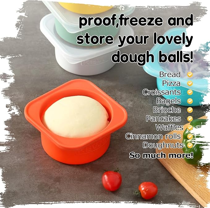 KEVJES PLUS 1000ml Pizza Dough Proofing Containers for DIY family Artisan Pizza, Food Grade Silicone Stackable Boxes with Lids, Freezer, Fridge, Dishwasher Safe,4sets (Green)