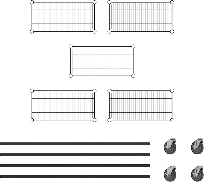 Commercial NSF Listed Black Epoxy Mobile Wire Shelving Kit 12" x 24" x 60", with 5 Shelves Perfect for Warehouse, Walk-in Refrigerator, Freezer, Grocery Store, Restaurant, Dishroom