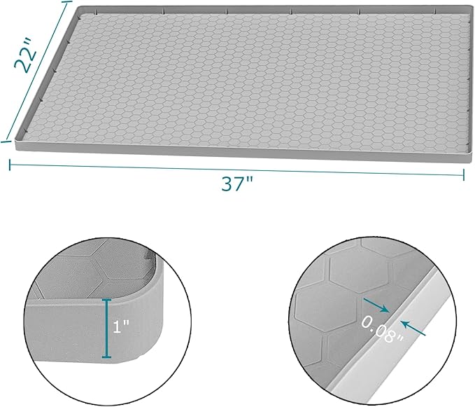 Jacooxi Under Sink Mat 37 x 22 for Kitchen Waterproof, Silicone Under Kitchen Bathroom Sink Liner Mat, Easy to Clean Cabinet Mat Organizers and Storage, Light Grey