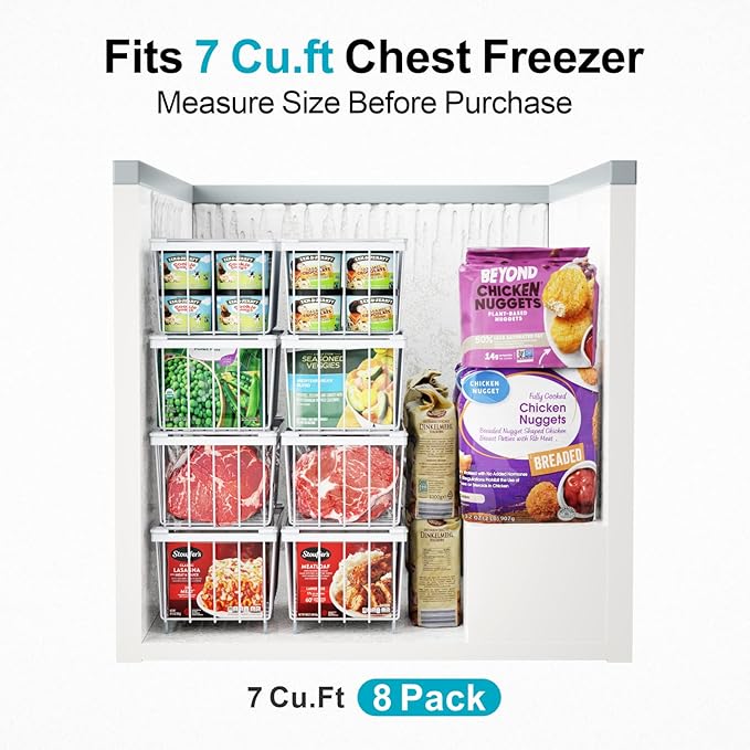 iSPECLE Chest Freezer Organizer Bins - 3 Pack Small Stackable Deep Freezer Organizer Bins for Most 7 Cu.FT Chest Freezer Sort Frozen Meats, Freezer Storage Bins Easy Access Food without Digging, White