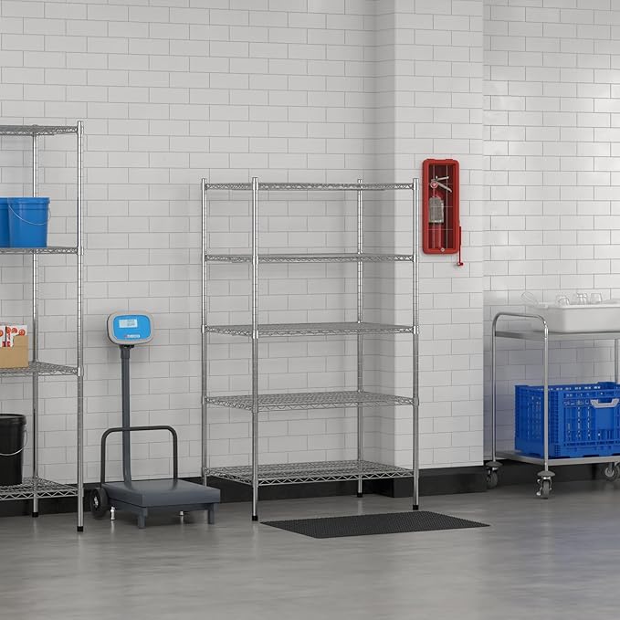 Commercial NSF Listed Chrome Stationary Wire Shelving Kit 24" x 36" x 64", with 5 Shelves Perfect for Warehouse, Walk-in Refrigerator, Freezer, Grocery Store, Restaurant, Dishroom