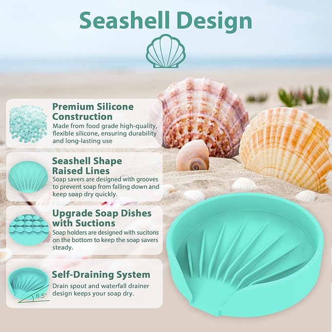Self Draining Soap Dish, Silicone Soap Holder with Suction Cup and Drain Spout, Kitchen Bathroom Sink Organizer, Dish Soap Bar Tray Savers Sponge Holder, Perfect for Dispenser, Scrubber, Bottle, Cup