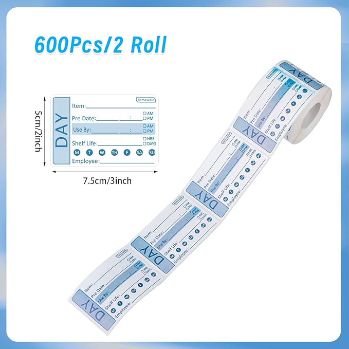 2 Rolls 600 Pieces Removable Food Labels, 2 x3 Inch Date Stickers for Freezer Food Labels for Containers, Jars,Easy to Remove