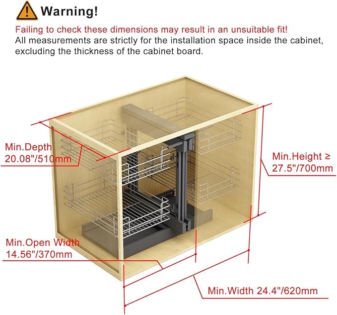 VADANIA Blind Corner Pull Out Organizer for 32" Cabinet, Left Open & Right Open Compatible, Min Opening 14", 2-tier Pull-out Basket, Soft Close, Bottom Mount