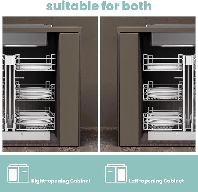 Slide Out Soft Close Blind Cabinet Pull Out Organizer, Min Opening 13" Blind Corner Cabinet Pull Out 3 Tier 6 Shelf, Magic Corner Pull Out Corners Cabinet for Kitchen
