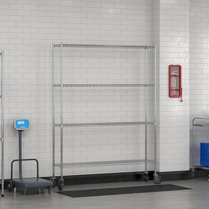 Commercial NSF Listed Chrome Mobile Wire Shelving Kit 12" x 60" x 80", with 4 Shelves Perfect for Warehouse, Walk-in Refrigerator, Freezer, Grocery Store, Restaurant, Dishroom