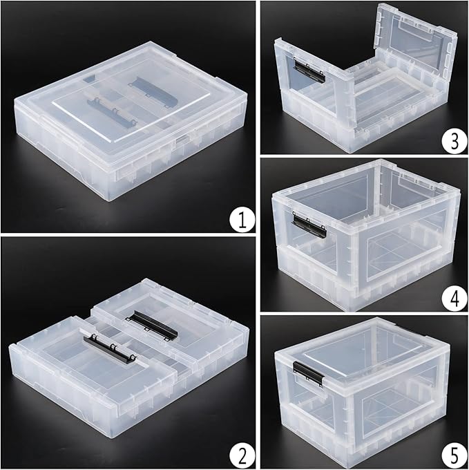 Anbers 30 L Clear Plastic Storage Boxes with Lids, Collapsible Storage Bins, 4 Packs