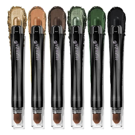 Neutral Eyeshadow Stick Makeup 6PCS Set, Green Metallic Shimmer Matte Cream Eye Shadow Eyeliner Brightener Pencil Crayon - GOLDENTREE