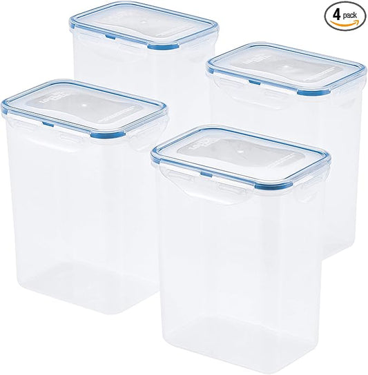 LOCK & LOCK LocknLock Easy Essentials Airtight Rectangular Tall Food Storage Container 7.61 Cup, 4 Piece, Clear