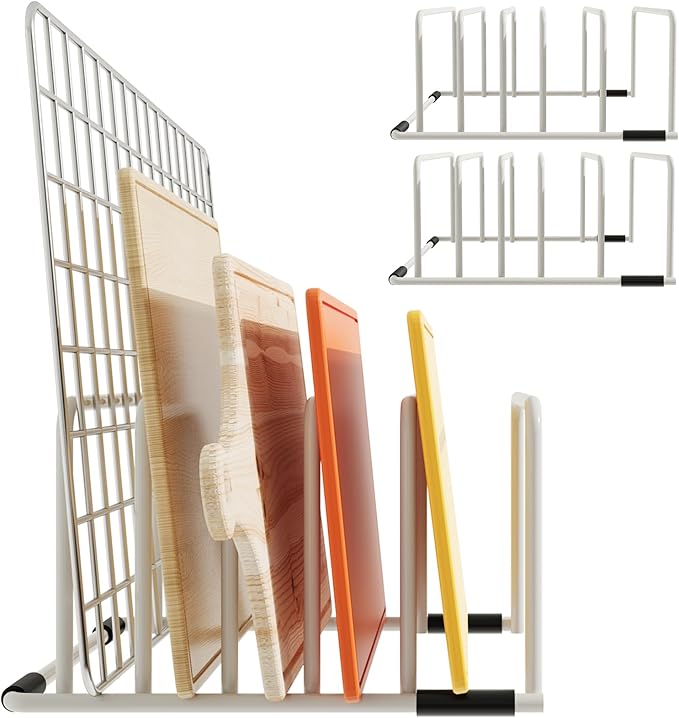 cookie sheet organizer for cabinet for Cutting Boards Baking Sheets, Cookie Pans, Cooling Small Racks Storage Stand and Bakeware,Kitchen Cabinet Countertop Organizer(White,2-Pack)
