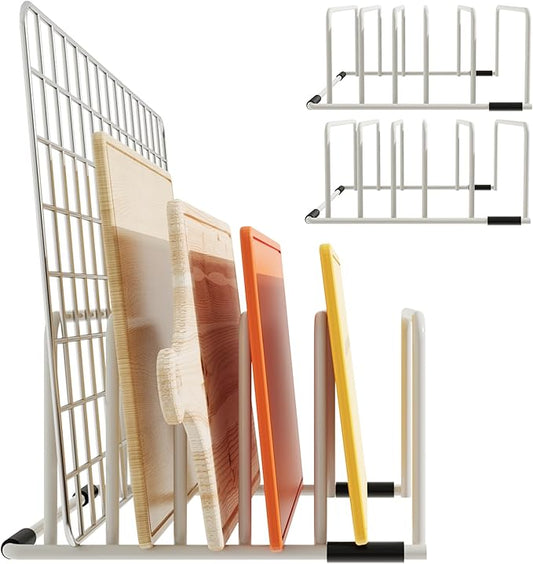 cookie sheet organizer for cabinet for Cutting Boards Baking Sheets, Cookie Pans, Cooling Small Racks Storage Stand and Bakeware,Kitchen Cabinet Countertop Organizer(White,2-Pack)
