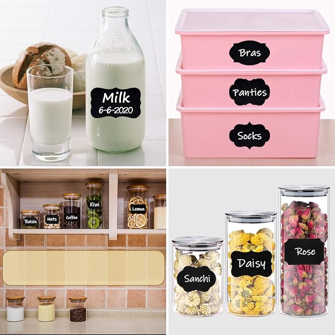Wisdompro Chalkboard Labels, 134 Pcs Waterproof, Reusable & Removable Blackboard Stickers with 2 Chalk Marker for Storage Bins, Food Container, Mason Jars, Bottles - 3 Sizes with Pen