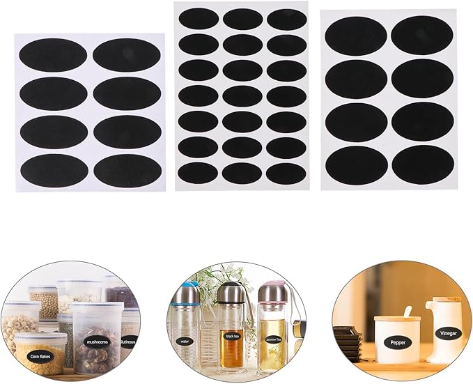 Seasoning Bottle Labels 148Pcs Oval Waterproof Chalkboard Stickers Erasable Classification Sealing Labels for Kitchen Pantry Jars and Spice Containers