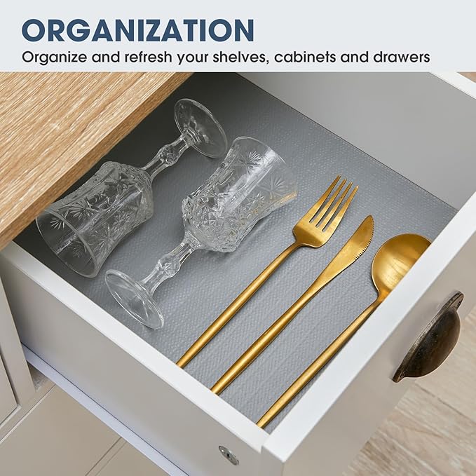 ALIUNI Drawer and Shelf Liner, Non-Slip Kitchen Cabinet Liners Non-Adhesive Thick Strong Grip Waterproof Washable Mats Protect Dresser Shelves Cupboard Bathroom Cabinets, Pure Gray, 18 in X 10 FT