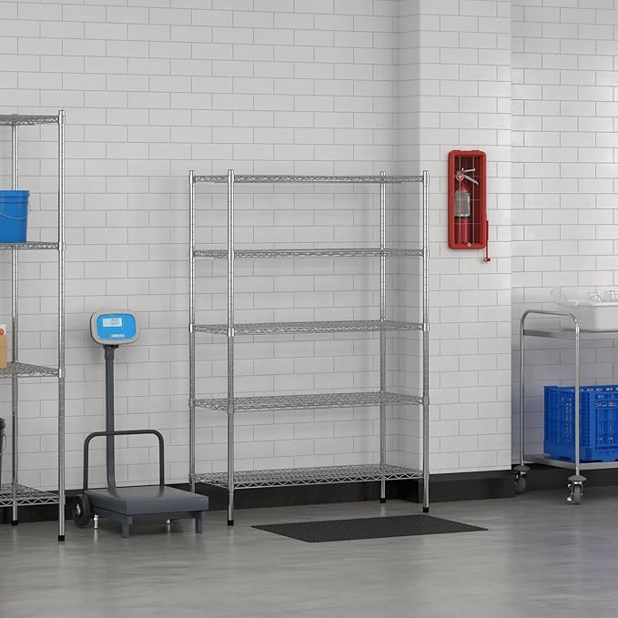 Commercial NSF Listed Chrome Stationary Wire Shelving Kit 18" x 42" x 64", with 5 Shelves Perfect for Warehouse, Walk-in Refrigerator, Freezer, Grocery Store, Restaurant, Dishroom
