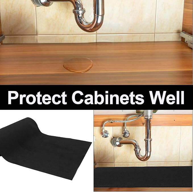 AiBOB Waterproof Under Sink Mat, Absorbent Quick Dry Sink Liners Protect Cabinets, Durable Shelf Liners, Slip Resistant and Non-Adhesive, 24X68, Pure Black