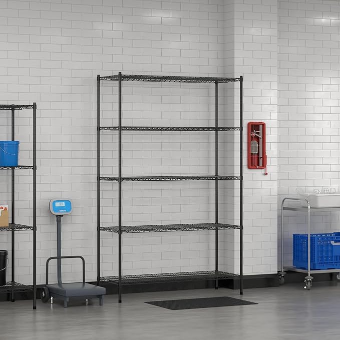 Commercial NSF Listed Black Epoxy Stationary Wire Shelving Kit 21" x 54" x 86", with 5 Shelves Perfect for Warehouse, Walk-in Refrigerator, Freezer, Grocery Store, Restaurant, Dishroom