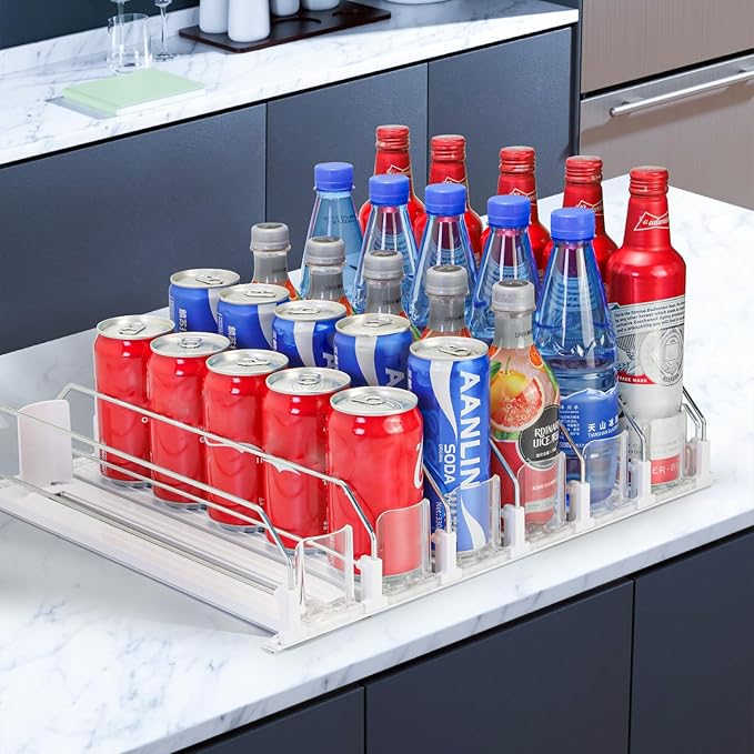 Upgraded Drink Organizer for Fridge，Soda Can Dispenser for Refrigerator，Automatic Self-Pushing Drink Pusher，Space-Saving Fridge Storage，Holds up to 30-35 Cans, 6 Row
