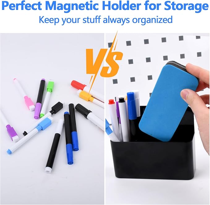 3Pack Magnetic Marker Holder for Fridge, Whiteboard & Locker - Adjustable Compartments, Dry Erase Marker & Pen Organizer