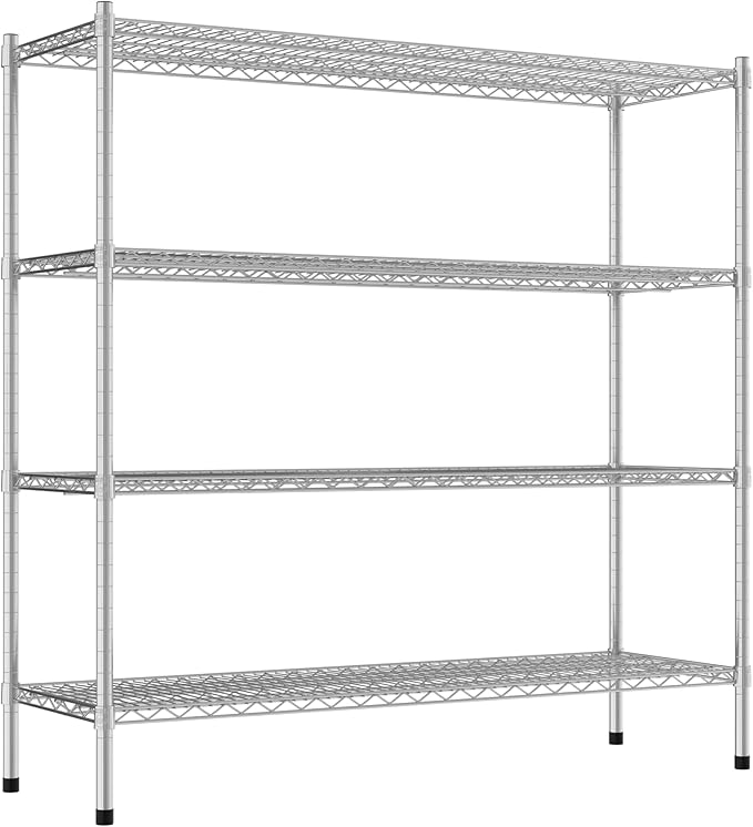 Commercial NSF Listed Chrome Stationary Wire Shelving Kit 18" x 54" x 54", with 4 Shelves Perfect for Warehouse, Walk-in Refrigerator, Freezer, Grocery Store, Restaurant, Dishroom
