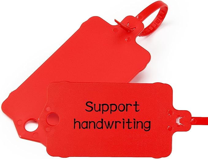 LeadSeals 100pcs Blank Plastic Tags for Labeling Reusable Hanging Tags Ties Key Tag Storage Labels Waterproof Plastic Mark Label Writable Hang Sign with One Marker Pen (Red)