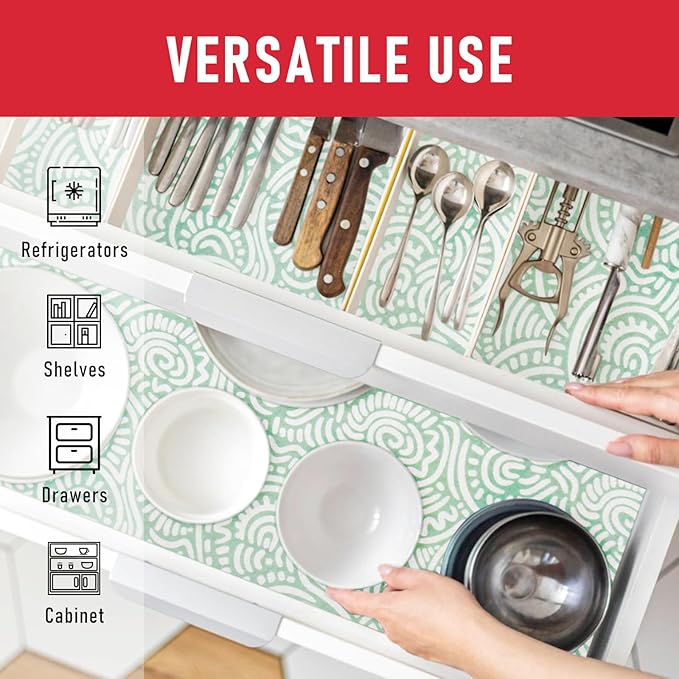 Cooyes Refrigerator Shelf Liners, Drawer Liners for Kitchen Cabinets, Absorbent Fridge Mats with Non-Slip Particles, Breathable Cloth Material BPAfree, Keep Produce Fresh Longer, 6 Pack, 12" × 24"