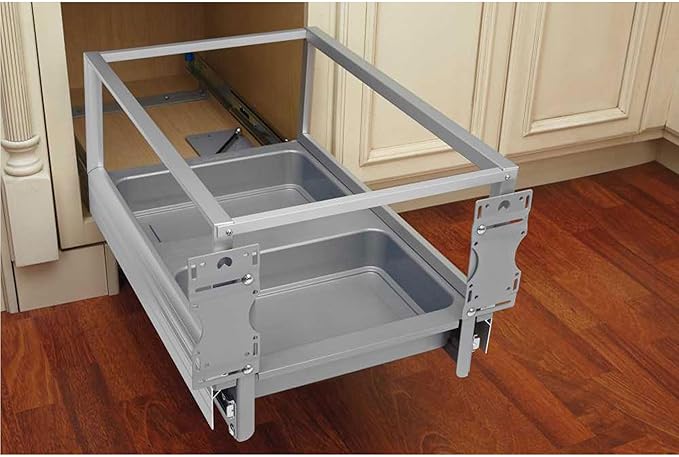 Rev-A-Shelf 35 Qt Pull-Out Trash Can for Base Kitchen Cabinets, Storage Garbage Bin on a Wire Basket with Soft Close, Single, Gray, 5149-15DM18-117