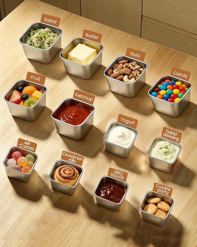12Pack Stainless Steel Snack Containers with Lids, Small 6oz & 2oz Leak Proof Metal Food Storage Containers, Bento Box Meal prep Containers, Easy Open Stackable Lunch Box for Adults LIttle One