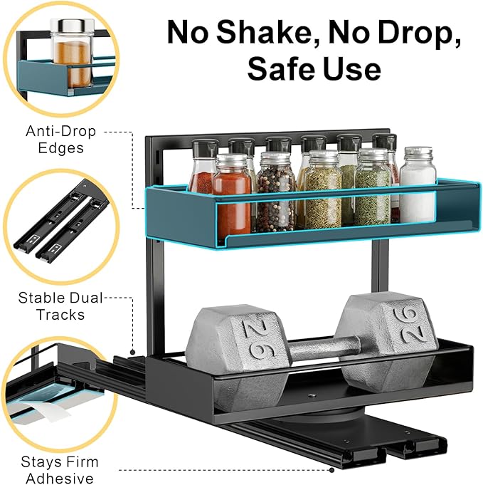 iSPECLE Spice Rack Organizer for Cabinet - 1 Pack Rotate Pull Out Spice Racks for Easy Access, Adjust Height to Fit 4 oz to 8 oz Spice Jars, Peel and Stick, 10.2" D for Inside Cabinet