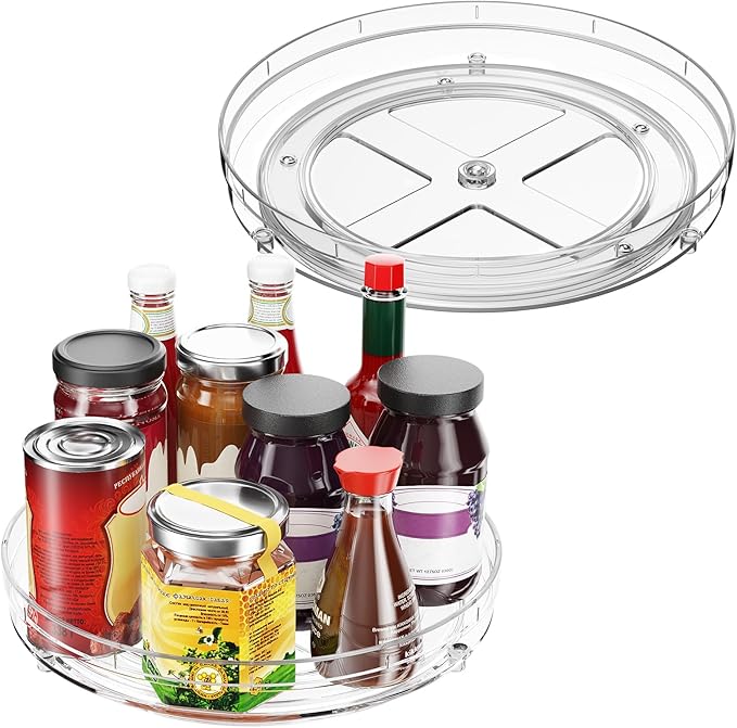 4 Pack 9.5" Lazy Susan Organizer, Pantry Organizers and Storage, Lazy Susan Turntable for Cabinet, Refrigerator, Closet, Countertop, Non-Skid Fridge Organizer