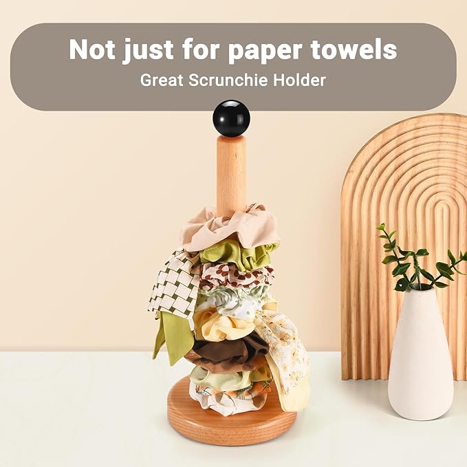 Paper Towel Holder, Wooden Kitchen Roll Stand (Black Ball)