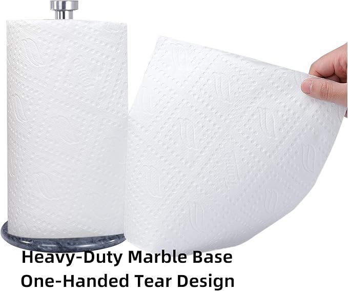 Paper Towel Holder with Marble Base - 13" x 7" Upright Paper Roll Dispenser with Heavy Non-Slip Base for Easy One-Handed Tear - for Countertops, Cabinets, and Bathrooms