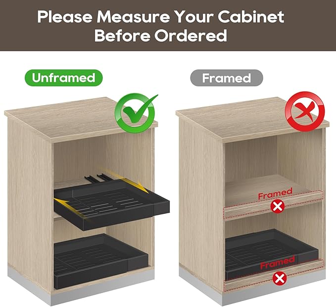 Expandable Pull Out Cabinet Organizer 21" Deep, 3 Rails Slide Out Drawer for Kitchen Cabinet, Adjustable No Drill Roll Out Shelf Adhesive with Nano Film 12.2"-20.5" W Black 1 Pack