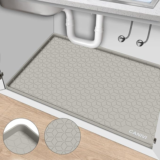 CANIVI Under Sink Mat, 31" x 22" Waterproof Silicone Under Sink Tray for Kitchen & Laundry Cabinets, Kitchen Cabinet Shelf Protector, Up to 3.2 Gallons Liquid, Fits 36 inch Standard Cabinet (Khaki)
