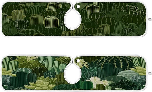 2 PCS Kitchen Sink Splash Guard 23.6 Inch Faucet Mat for Kitchen Sink Bathroom Sink Faucet Absorbing Drip Drain Mat Pad Microfiber Soft Washable Dark Green Cactus Plants