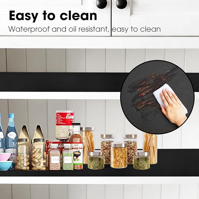ALIUNI Drawer and Shelf Liner, Non-Slip Kitchen Cabinet Liners Non-Adhesive Thick Strong Grip Waterproof Washable Mats Protect Dresser Shelves Cupboard Bathroom Cabinets, Black, 18 in X 30 FT