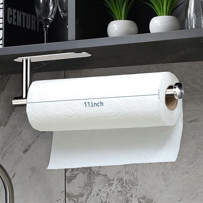Paper Towel Holder Under Cabinet - Self Adhesive Paper Towel Roll Holder Wall Mount, Stainless Steel Towel Paper Holder for Kitchen,Bathroom,Cabinets(2 Pcs)
