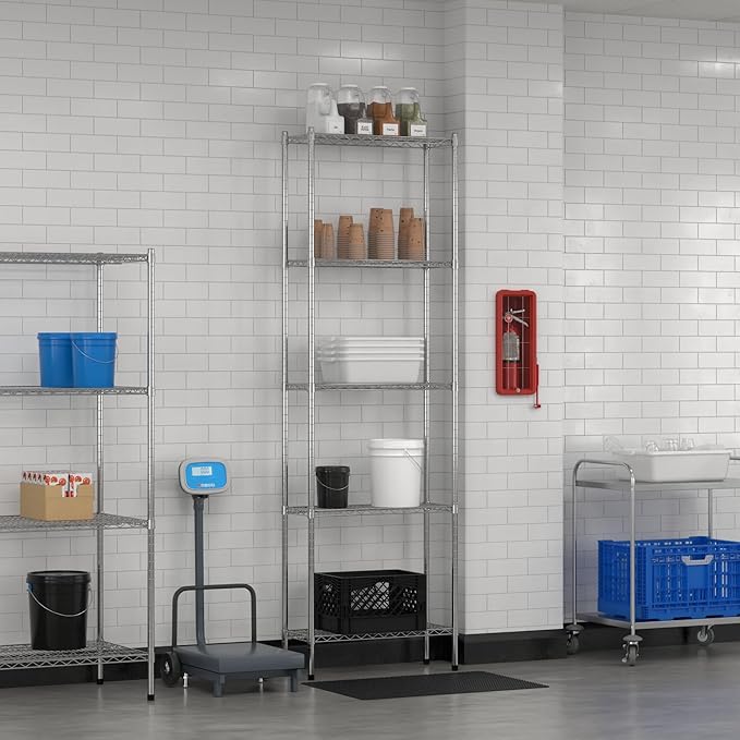Commercial NSF Listed Chrome Stationary Wire Shelving Kit 12" x 30" x 96", with 5 Shelves Perfect for Warehouse, Walk-in Refrigerator, Freezer, Grocery Store, Restaurant, Dishroom