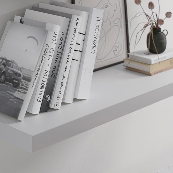 Floating Shelf, Set of 3 Wall Shelf, 30 in W x 12.75 in D x 2 in H Wooden Floating Wall Shelf with Invisible Brackets for Living Room/Bedroom/Bathroom/Kitchen Storage and Decor, White