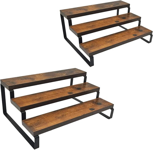 2 Pack 3 Tier Expandable Spice Rack Organizer (13.8” to 26”)Display Riser Stand, Kitchen Cabinet Countertop Pantry Coffee Bar Display Shelf for Spice, Liquor, Perfume, Makeup, Figure, Dolls Collection