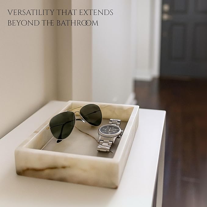 Bey-Berk Ezra Green Onyx Genuine Marble Guest Towel Tray, 9" x 5.75" Bathroom Counter Tray, Luminous Onyx Accent Piece