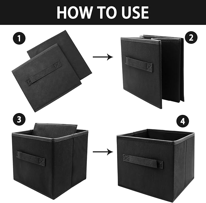 EBIGIC Kids Storage Bins 9.0"x7.5"x7.5" Small Size Fabirc Foldable Closet Toy Organizer Collapsible Cloth Black