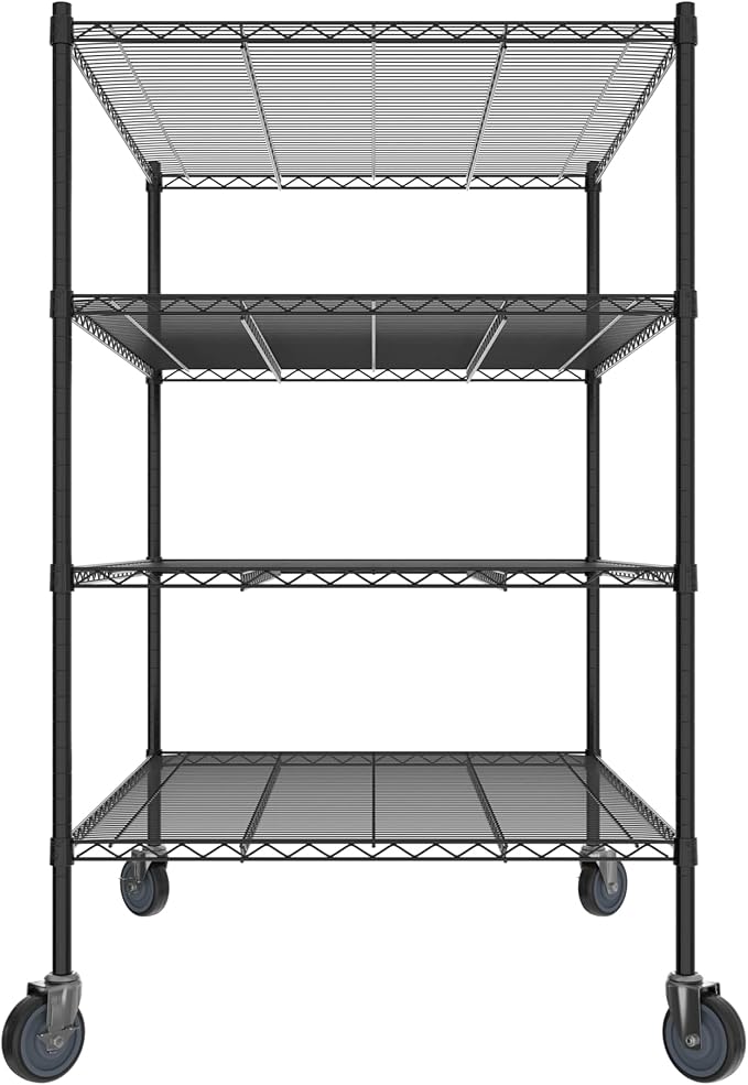 Commercial NSF Listed Black Epoxy Mobile Wire Shelving Kit 36" x 48" x 60", with 4 Shelves Perfect for Warehouse, Walk-in Refrigerator, Freezer, Grocery Store, Restaurant, Dishroom