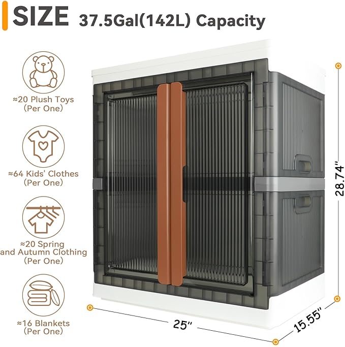 Wardrobe, Closet, Collapsible Storage Cabinet, Useful Box with Large Capacity, 37.5 Gal (142 L), Stackable, Easy Storage of Clothing, Installation Free