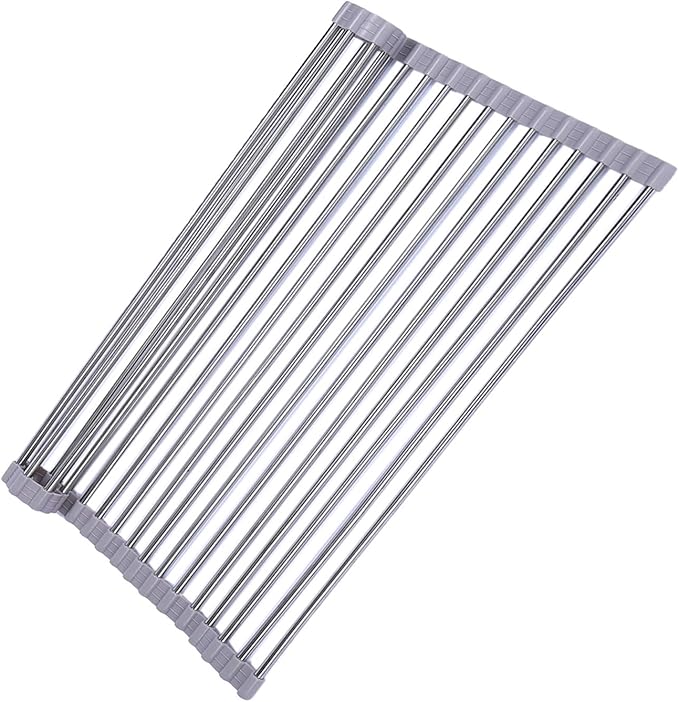 Ahyuan Roll up Dish Drying Rack Over The Sink Kitchen Roll up Sink Drying Rack Portable Dish Drainer Foldable Dish Drying Rack (Warm Gray, 20.5''X14'')