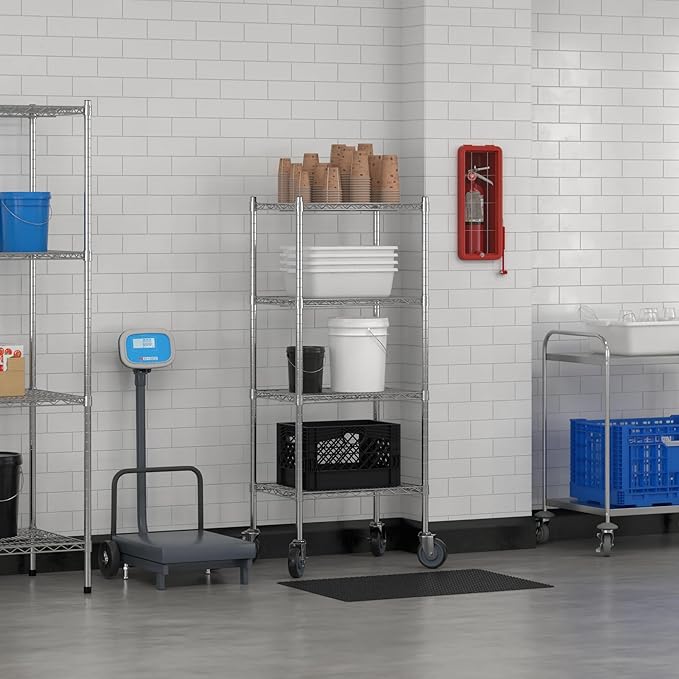 Commercial NSF Listed Chrome Mobile Wire Shelving Kit 18" x 24" x 60", with 4 Shelves Perfect for Warehouse, Walk-in Refrigerator, Freezer, Grocery Store, Restaurant, Dishroom