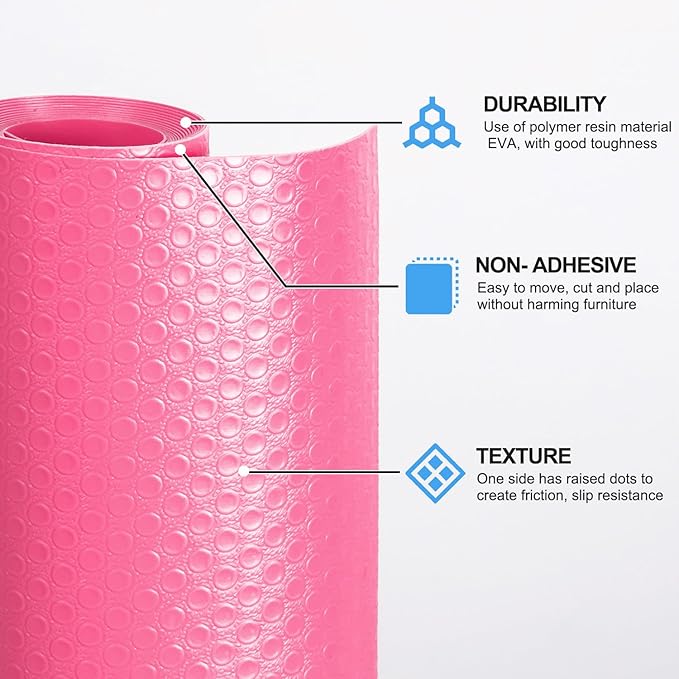 Bloss Shelf Liners, Non Adhesive EVA Drawer Mat Liners Roll for Bathroom, Kitchen, Desks, Deco Shelves 17.7×59 inch-Pink