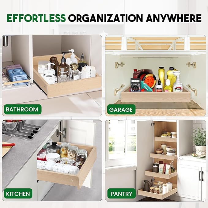 Lille Home Pull Out Drawers for Cabinets, 20" W x 21" D Wood Pull Out Cabinet Organizer, Soft Close Slide Out Drawer for Kitchen Cabinets, Pantry & Storage Pull-Out Shelves, Easy DIY Installation