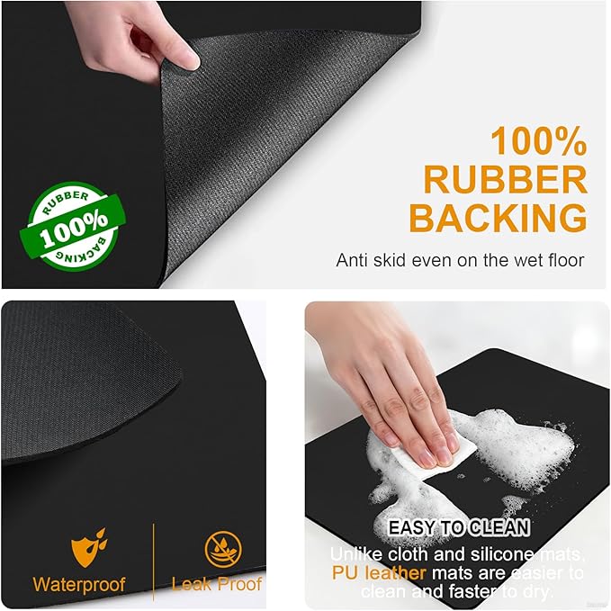 Dish Drying Mat & Coffee Mat for Kitchen Counter, Absorbent Microfiber Waterproof Mat with Non-Slip Backing, Multi-Size Multi-Color Options, Sink and Coffee Bar Accessories