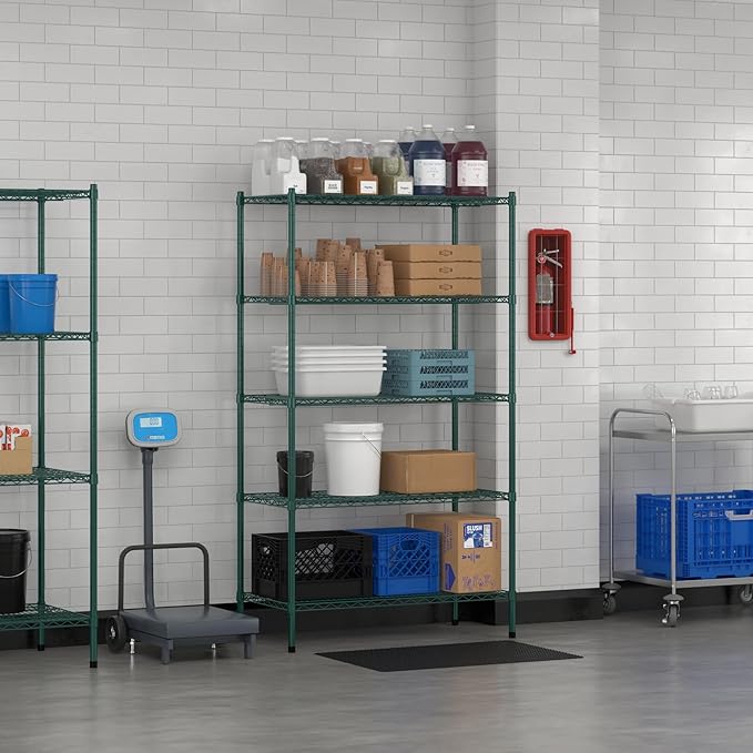 Commercial NSF Listed Green Epoxy Stationary Wire Shelving Kit 21" x 42" x 74", with 5 Shelves Perfect for Warehouse, Walk-in Refrigerator, Freezer, Grocery Store, Restaurant, Dishroom